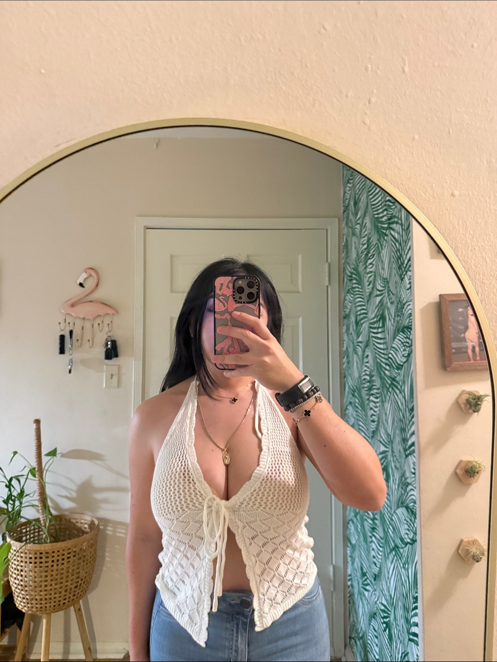 Crochet Tie-Front Halter Top in White